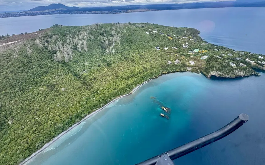 The town of Taupo on the lakefront photographed from the air