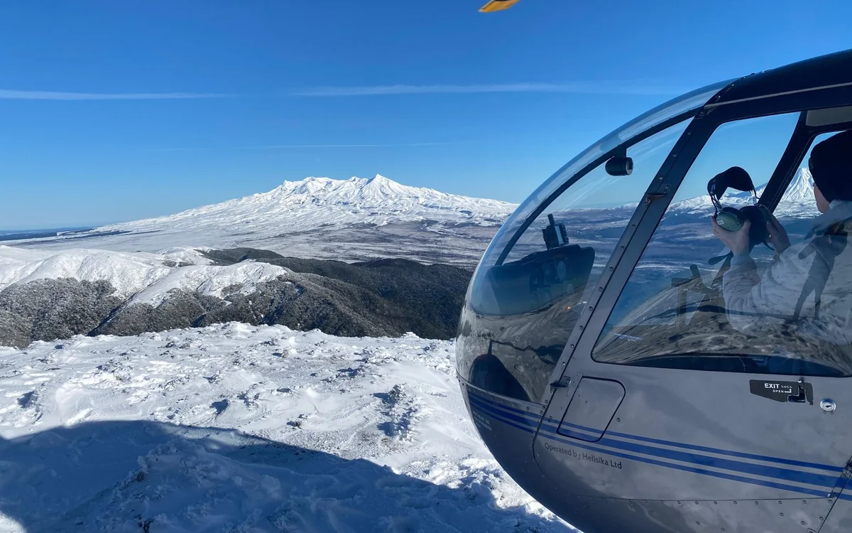 The view forward from a helicopter cockpit over Taupo